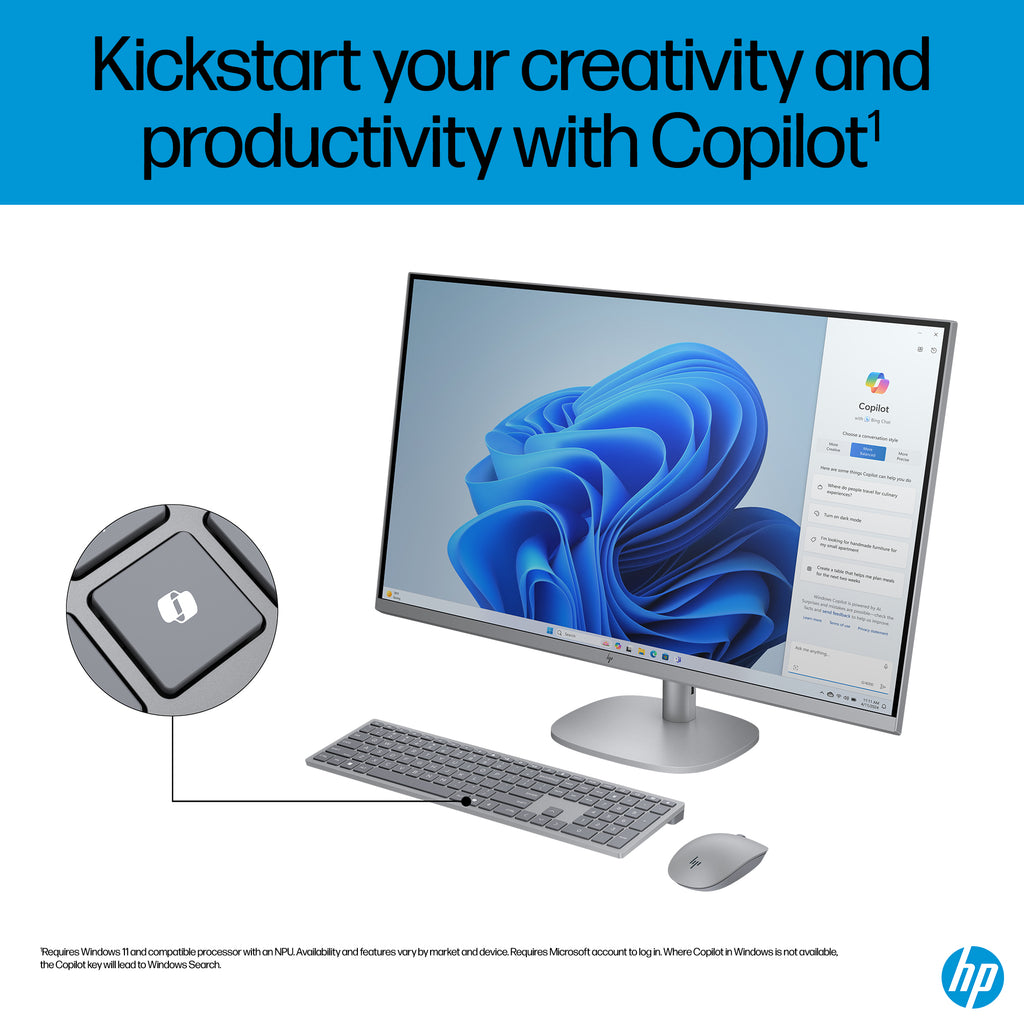 HP OmniStudio X All-in-One Desktop Next Gen AI 32-c1075t PC, Windows 11 Home, 31.5", Intel® Core™ Ultra 7, 16GB RAM, 1TB SSD, 4K UHD, Meteor silver