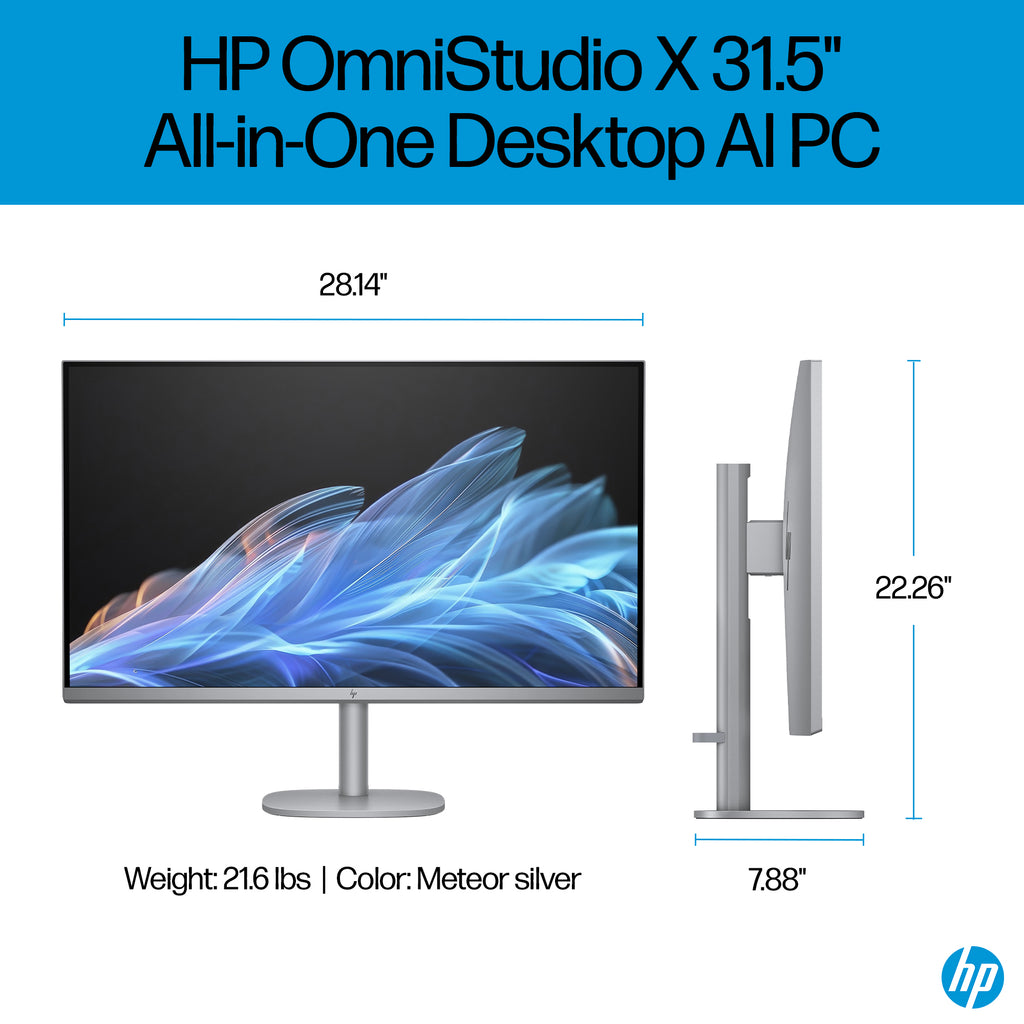 HP OmniStudio X All-in-One Desktop Next Gen AI 32-c1075t PC, Windows 11 Home, 31.5", Intel® Core™ Ultra 7, 16GB RAM, 1TB SSD, 4K UHD, Meteor silver