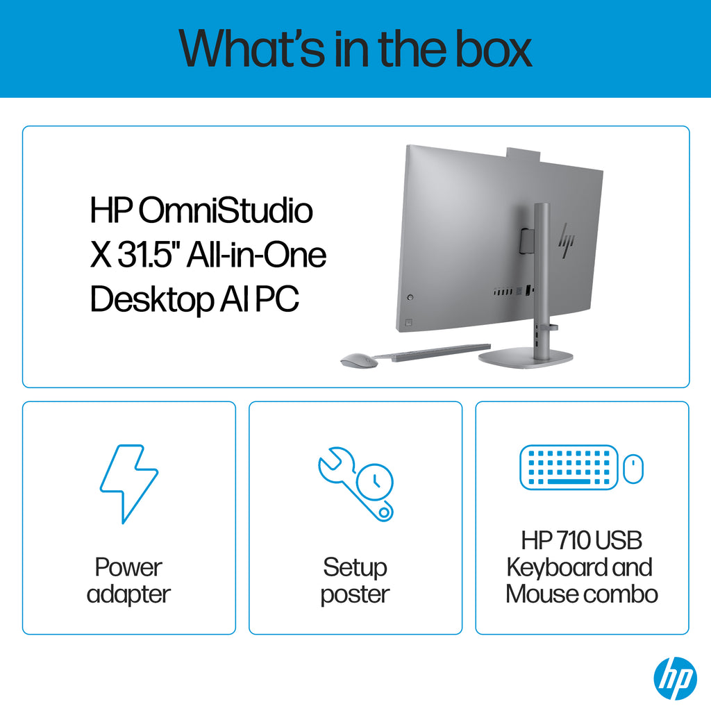 HP OmniStudio X All-in-One Desktop Next Gen AI 32-c1075t PC, Windows 11 Home, 31.5", Intel® Core™ Ultra 7, 16GB RAM, 1TB SSD, 4K UHD, Meteor silver