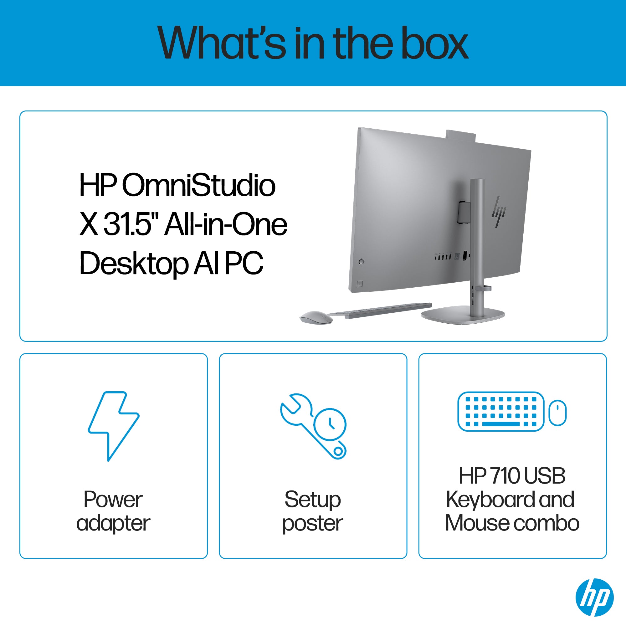 HP OmniStudio X All-in-One Desktop Next Gen AI 32-c1075t PC, Windows 11 Home, 31.5", Intel® Core™ Ultra 7, 16GB RAM, 1TB SSD, 4K UHD, Meteor silver